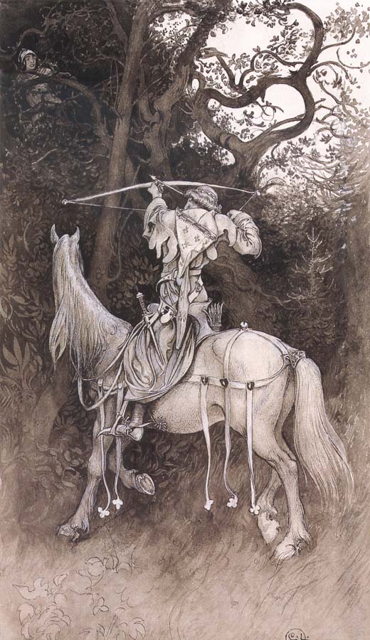 Carl Larsson Erland Draws His Bow Pen and ink Wash-drawing